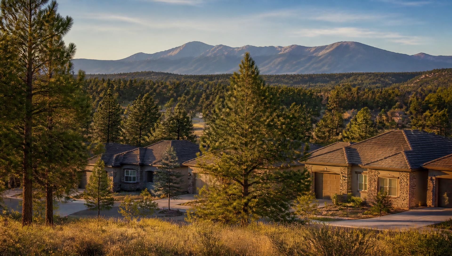 Quiet Colorado foothills neighborhood at golden hour